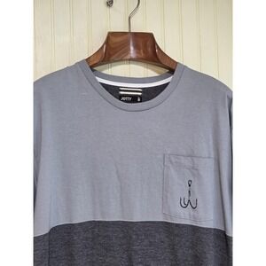Jetty Shirt Mens Large Gray Charcoal Colorblock Pocket Tee Fishing Hook Graphic